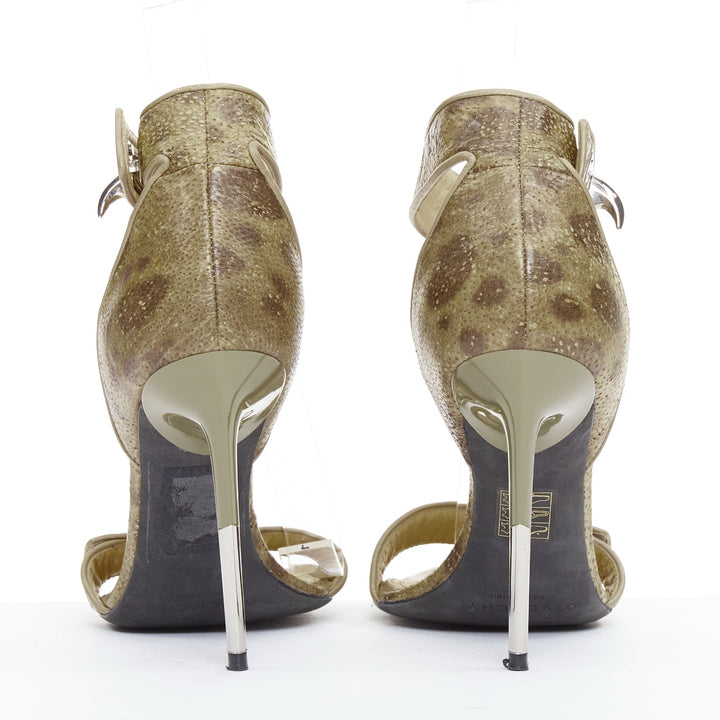 GIVENCHY 2012 Runway Shark Lock khaki textured leather turnlock sandals EU38