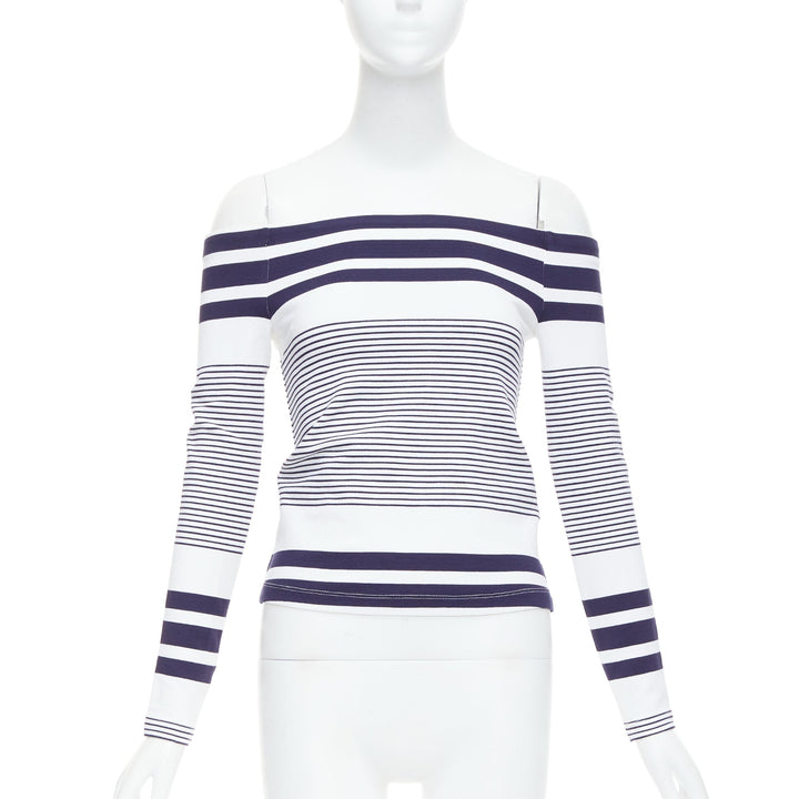 ROSETTA GETTY navy white multi striped sailor off shoulder top XS