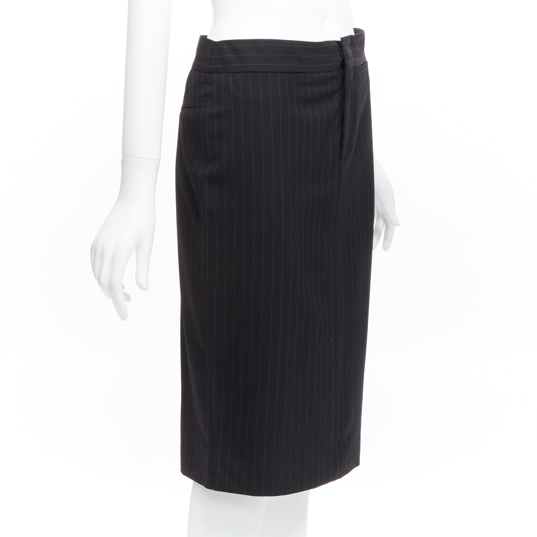 GUCCI Tom Ford Vintage black pinstripe 100% wool mid waist pencil skirt IT40 S