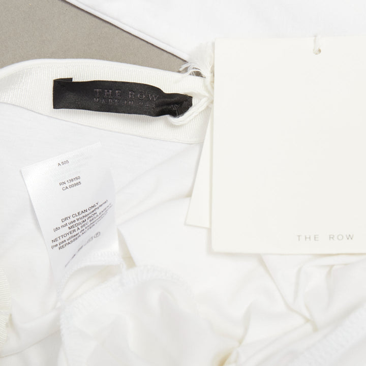 THE ROW Pepper white cotton stand up tape lined bateau neck crop sleeves top XS