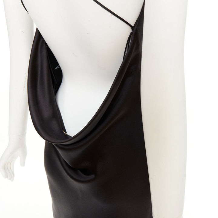 SAINT LAURENT 2022 minimalist black silk cowl neck open back mini dress FR40 L