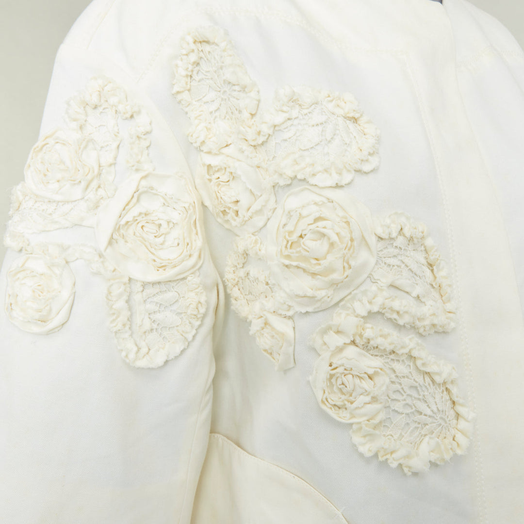 NINA RICCI 2012 ivory white floral rose applique half sleeve button coat M