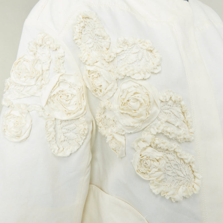 NINA RICCI 2012 ivory white floral rose applique half sleeve button coat M