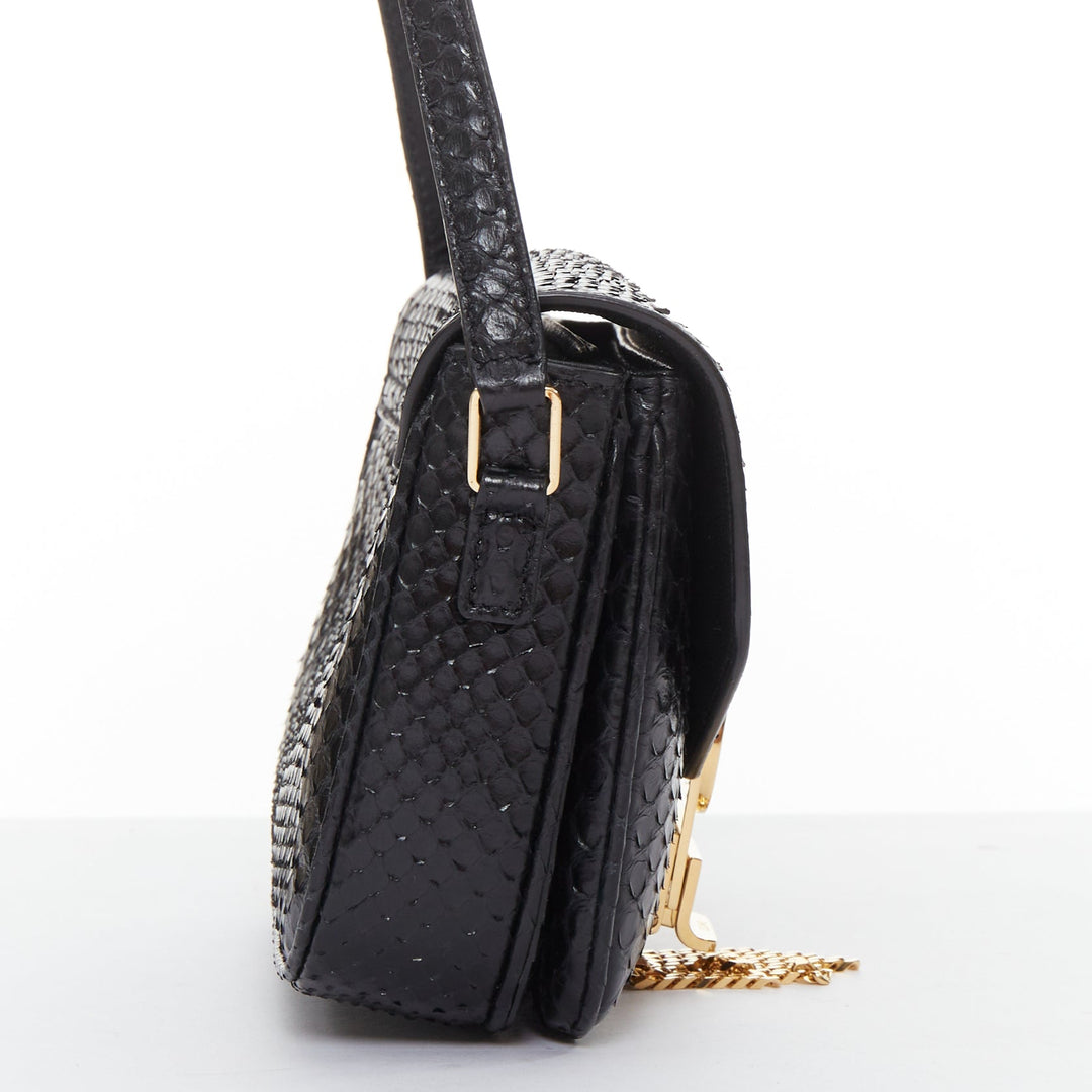 CELINE C Bag Runway black gold scaled leather fringe C clasp crossbody box bag