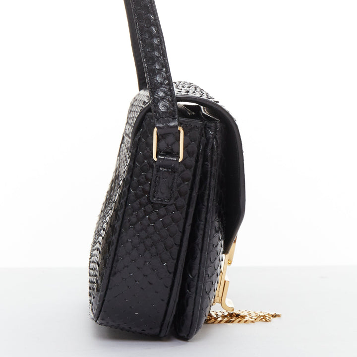 CELINE C Bag Runway black gold scaled leather fringe C clasp crossbody box bag