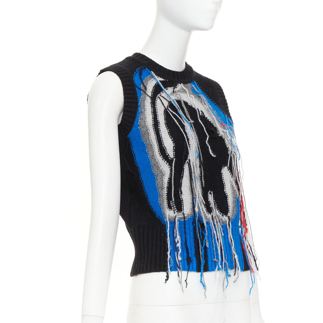 CHARLES JEFFREY LOVERBOY guddle tassel fringe punk graphic knit sweater vest XS