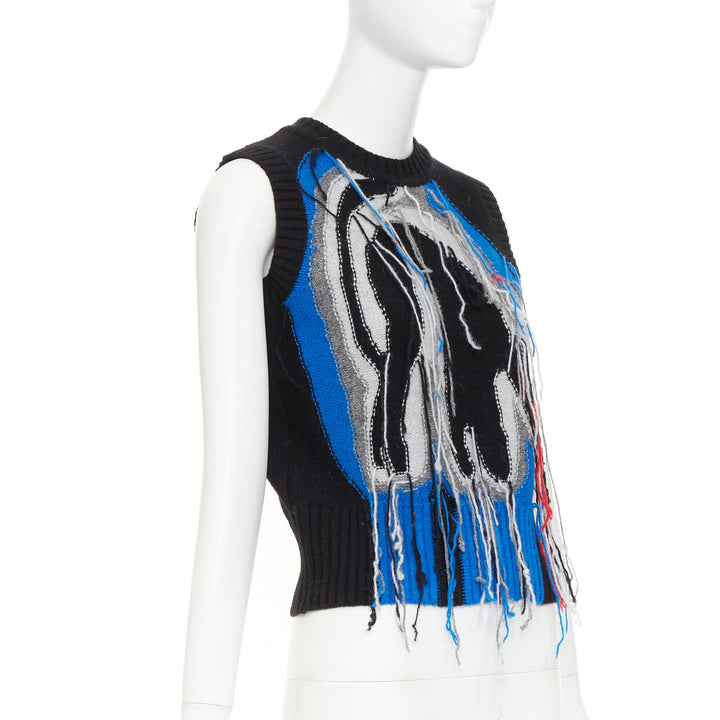 CHARLES JEFFREY LOVERBOY guddle tassel fringe punk graphic knit sweater vest XS
