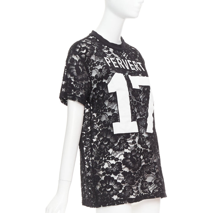 GIVENCHY 2013 Runway Tisci black Pervert 17 sheer lace jersey tshirt FR38 M