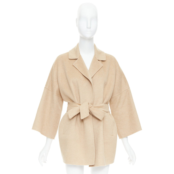 MAX MARA 100% double faced cashmere belted camel tan coat IT38 XS