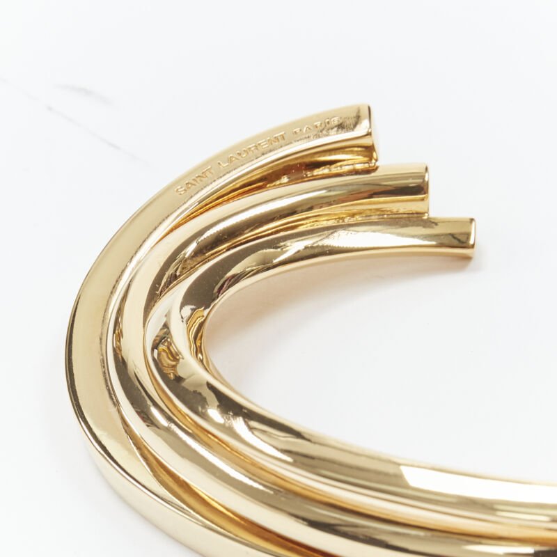 SAINT LAURENT gold tone architectural triple twist cuff bangle Hedi Slimane
