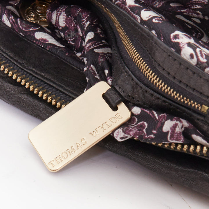 THOMAS WYLDE Day of the Dead Punk black leather gold skull stud  clutch bag