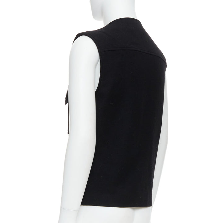 MAISON MARGIELA black wool blend oval grommet pocket vest IT46 S