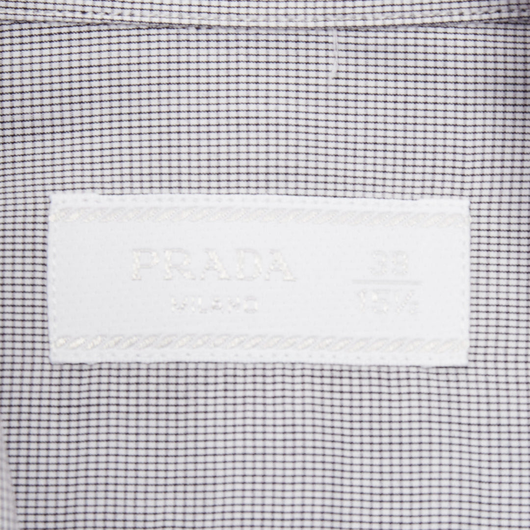 PRADA grey cotton micro checks long sleeve tailored formal collared shirt EU39 M