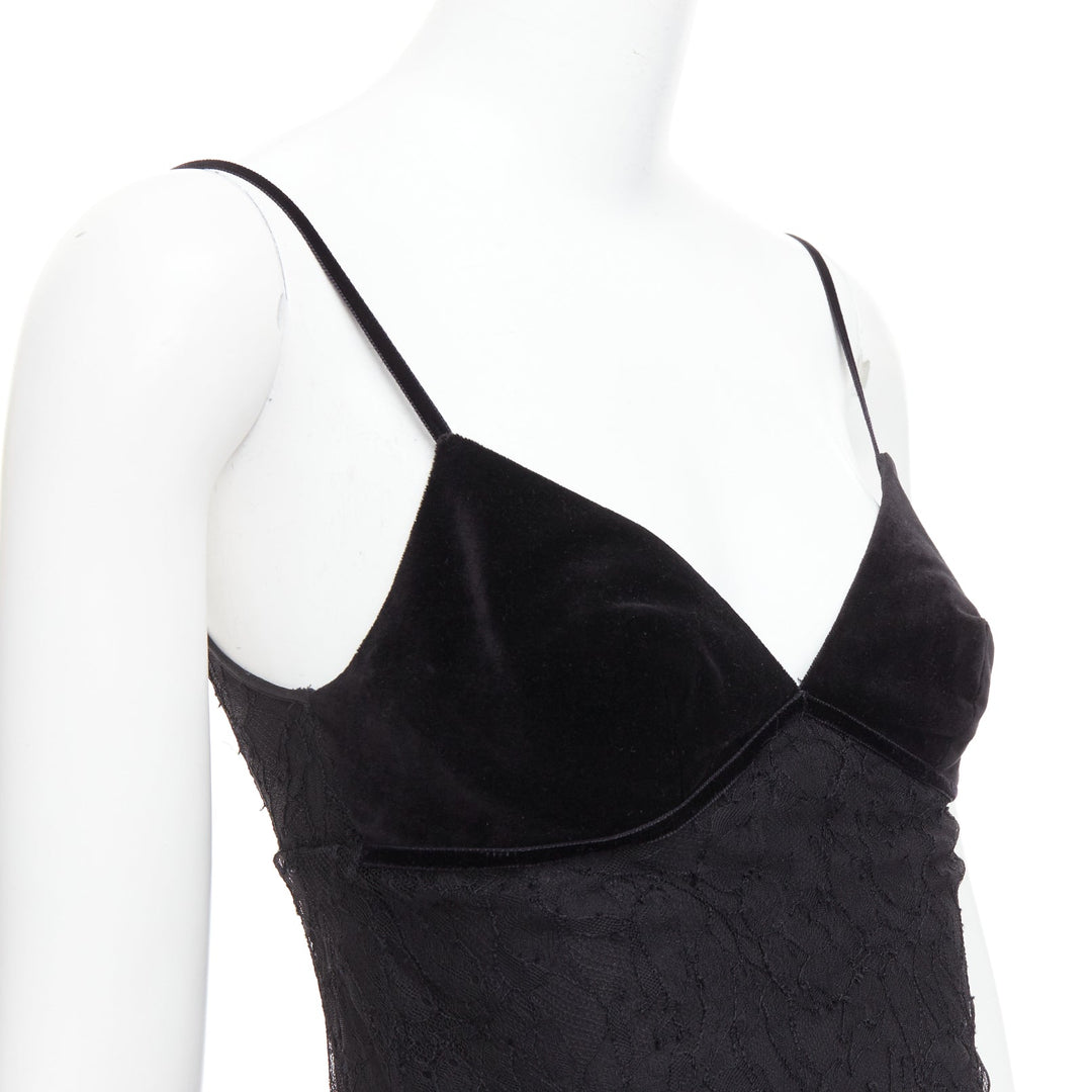 LA PERLA black silk cotton blend lace velvet negligee camisole top IT40 S