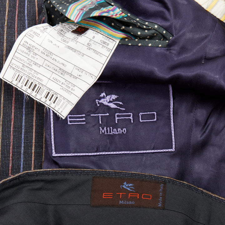ETRO grey brown multi pinstripe single breasted cropped blazer pants set IT52 XL
