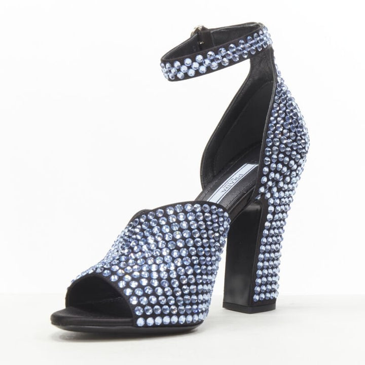 PRADA 2019 blue crystal diamond encrusted chunky heel EU35.5
