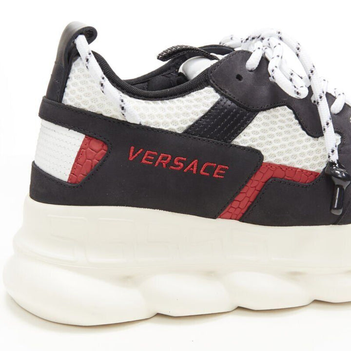 VERSACE Chain Reaction black white red suede mesh low chunky sneaker EU42
