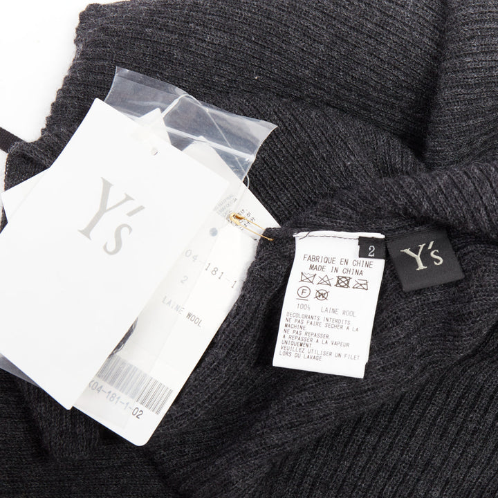 Y'S YOHJI YAMAMOTO grey  wool laced up hi low handkerchief turtleneck top JP2 M