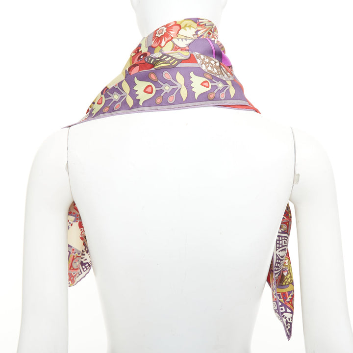 HERMES 2009 Zabavushka Russian folk toy print multicolor silk square scarf 90cm