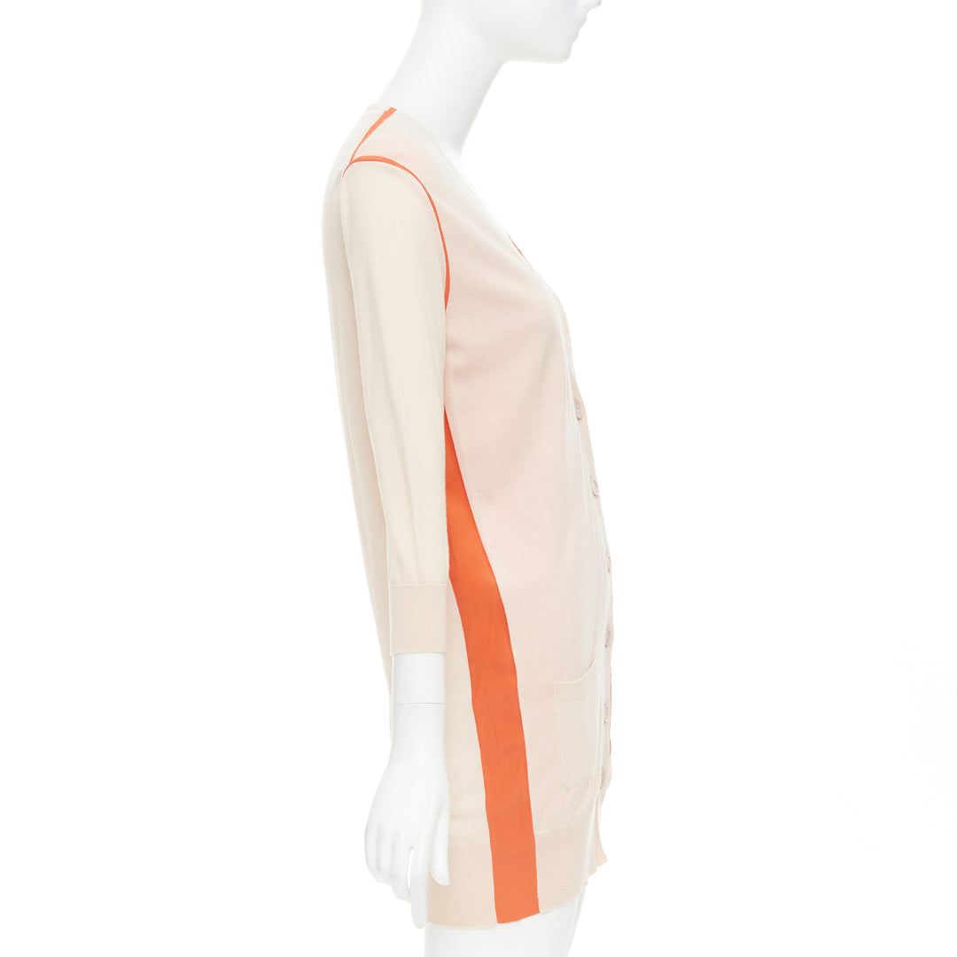 FENDI light pink orange 100% wool trimmed long cardigan IT40 S