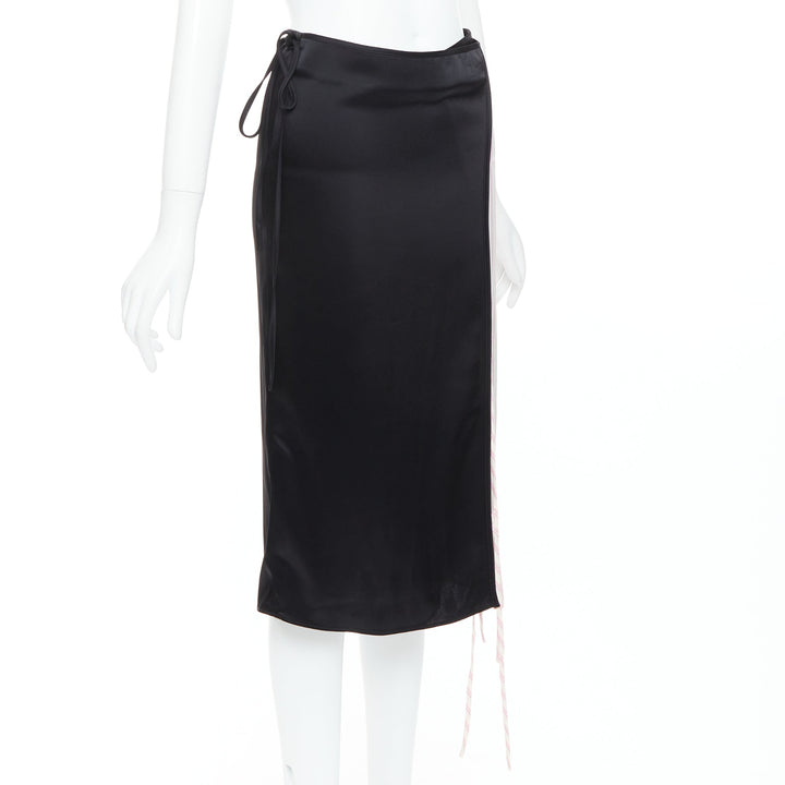 ALEXANDER WANG T black pink cream pinstripe wrap skirt US0 XS