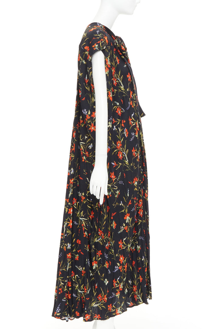 BALENCIAGA 2016 Runway black red floral Voluminous pleat maxi tent dress FR36 S
