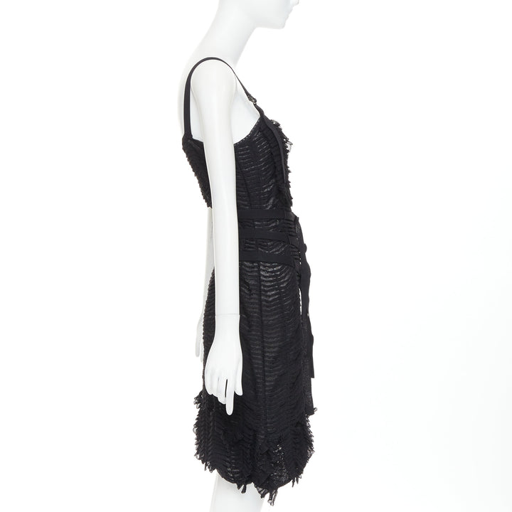 CHRISTIAN DIOR Galliano 2003 Vintage Bondage black shredded knit dress FR38 M