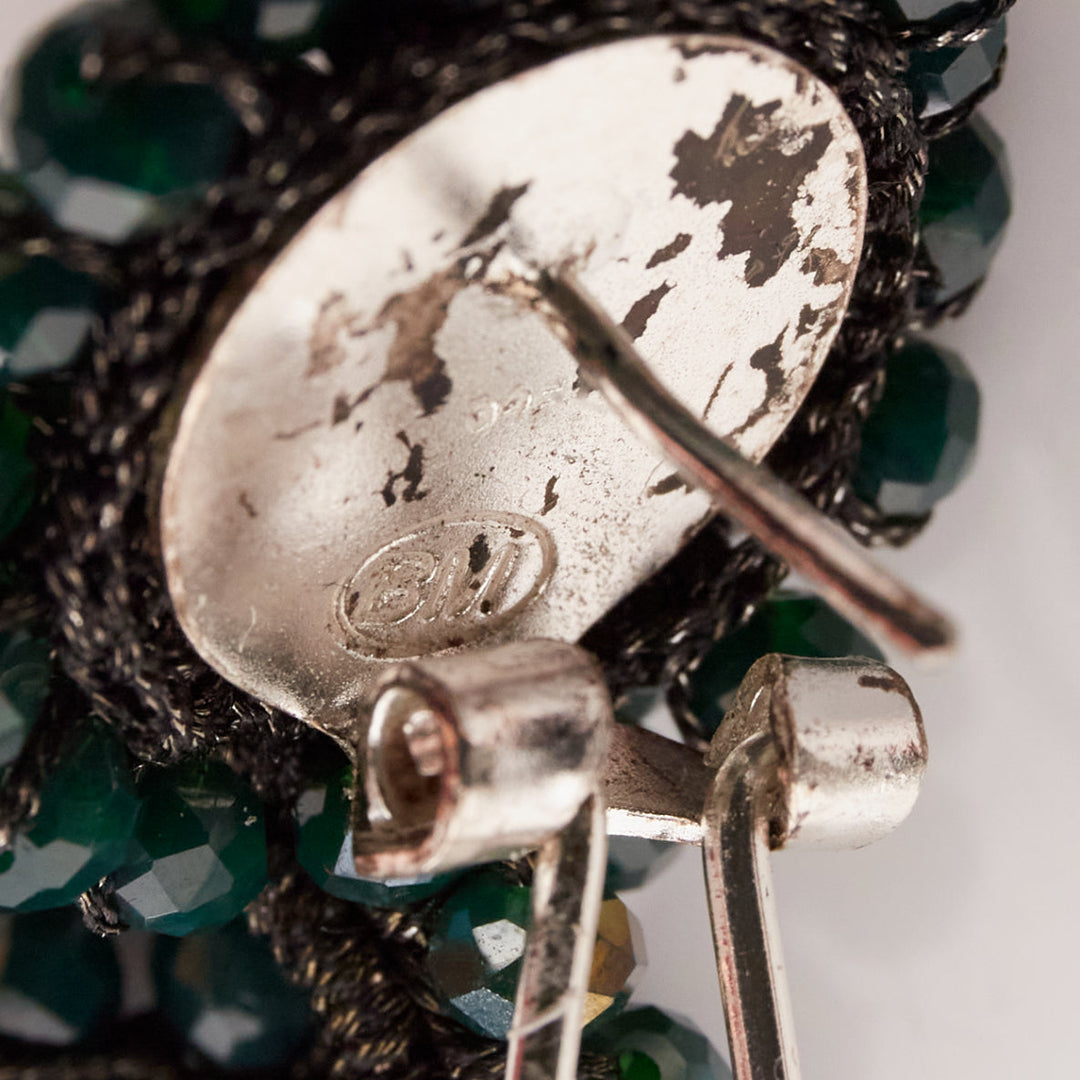 BIBI MARINI moss green beaded fabric multi hoop loop through earrings