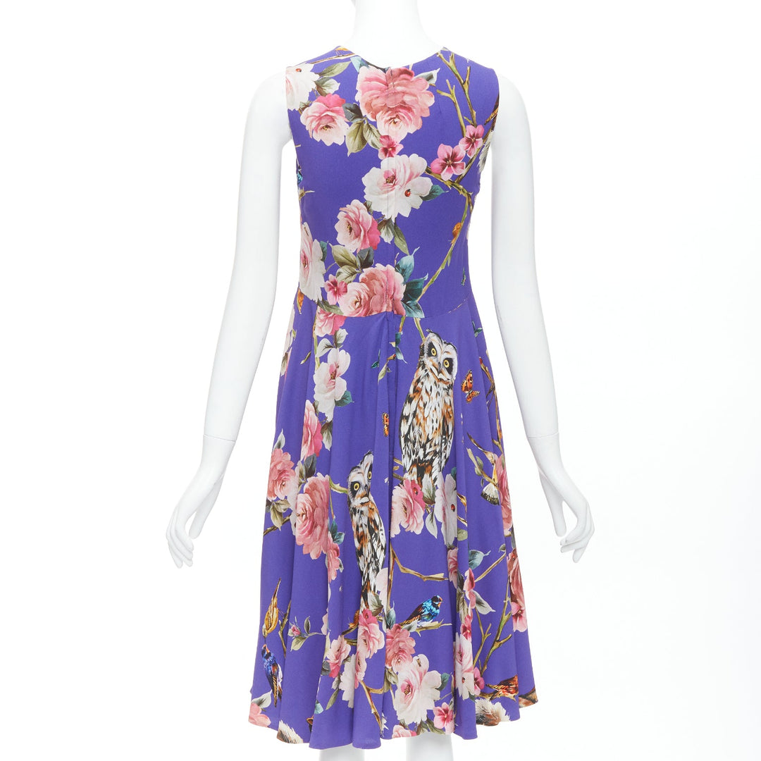 DOLCE GABBANA purple squirrel garden floral print cocktail dress IT36 XXS