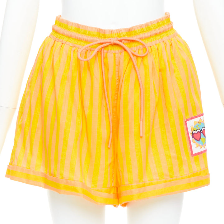 ZIMMERMANN yellow orange cotton voile striped logo boxer shorts US0 XS