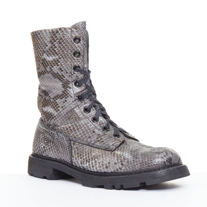 rare JIL SANDER grey python print scaled leather lace lug sole combat boots EU43