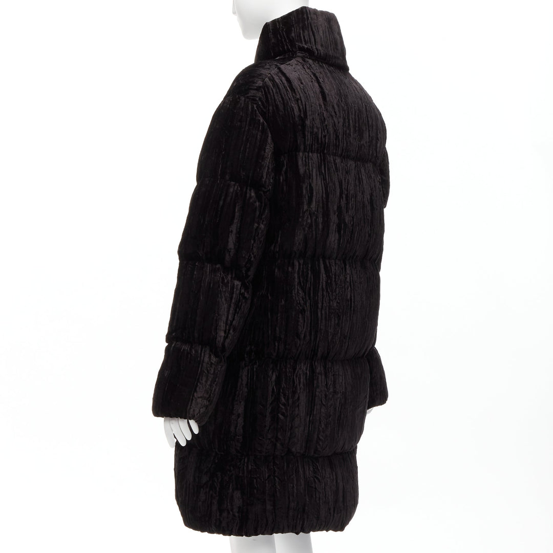 ANAIS JOURDEN black crimped velvet high neck puffer coat jacket FR38 M