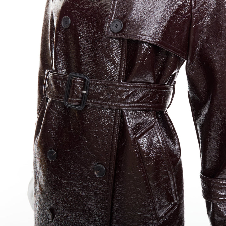 JOSEPH burgundy coated wool felt double breasted trench coat FR34 XS