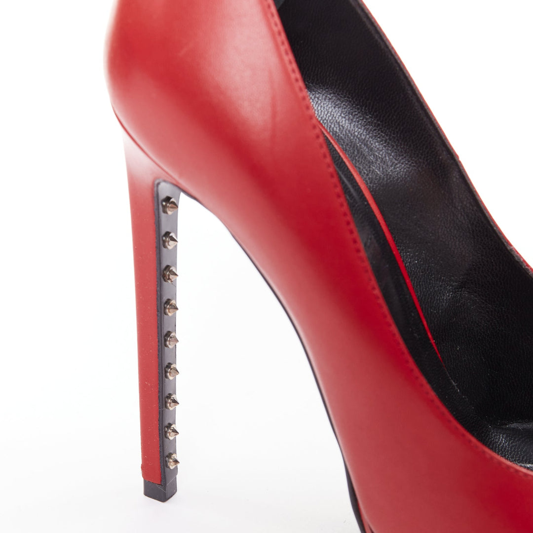 SAINT LAURENT Janis Rouge Oriente red leather studded heel platform pumps EU37.5