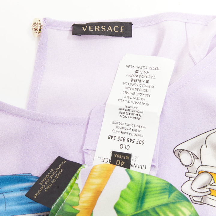 VERSACE Beverly Palm lilac purple silk print short sleeve top IT40 S