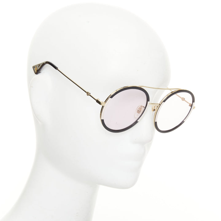 GUCCI Urban Web Block GG0061S black pink tinted round double bridge sunglasses