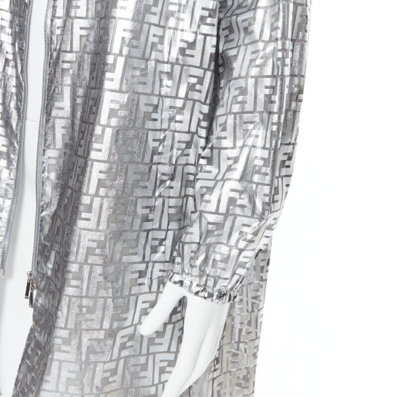 FENDI Nicki Minaj Prints On metallic silver FF Zucca monogram anorak coat L