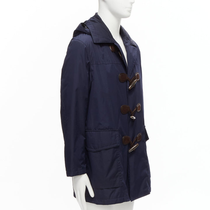 GUCCI 2012 navy nylon brown toggle hooded anorak jacket coat IT48 M