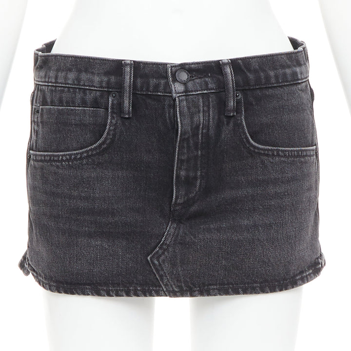 ALEXANDER WANG grey washed denim mid waist mini skort 25"