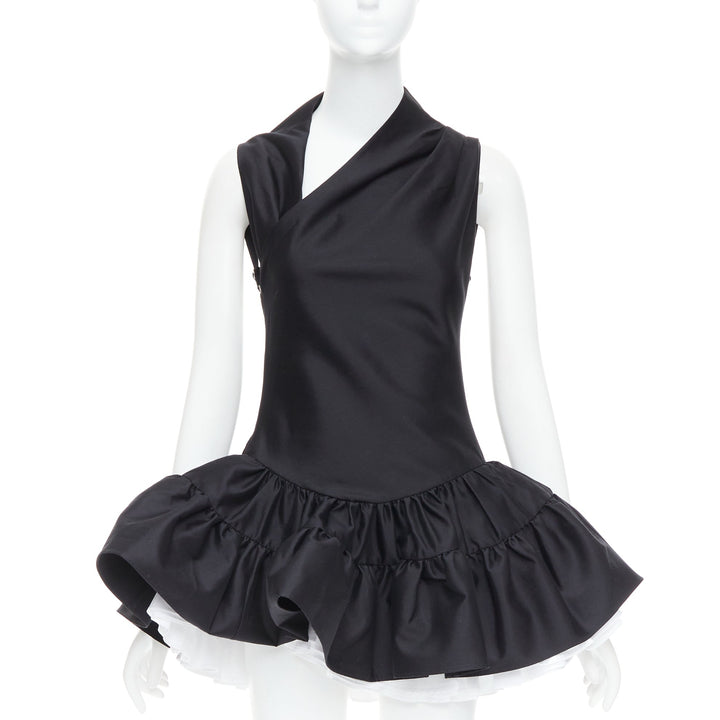 SHUSHU TONG Multilayer Bubble black wool silk puff skirt dress XS