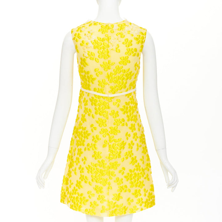 GIAMBATTISTA VALLI silk floral cloque white bead petal mini bow dress IT42 M
