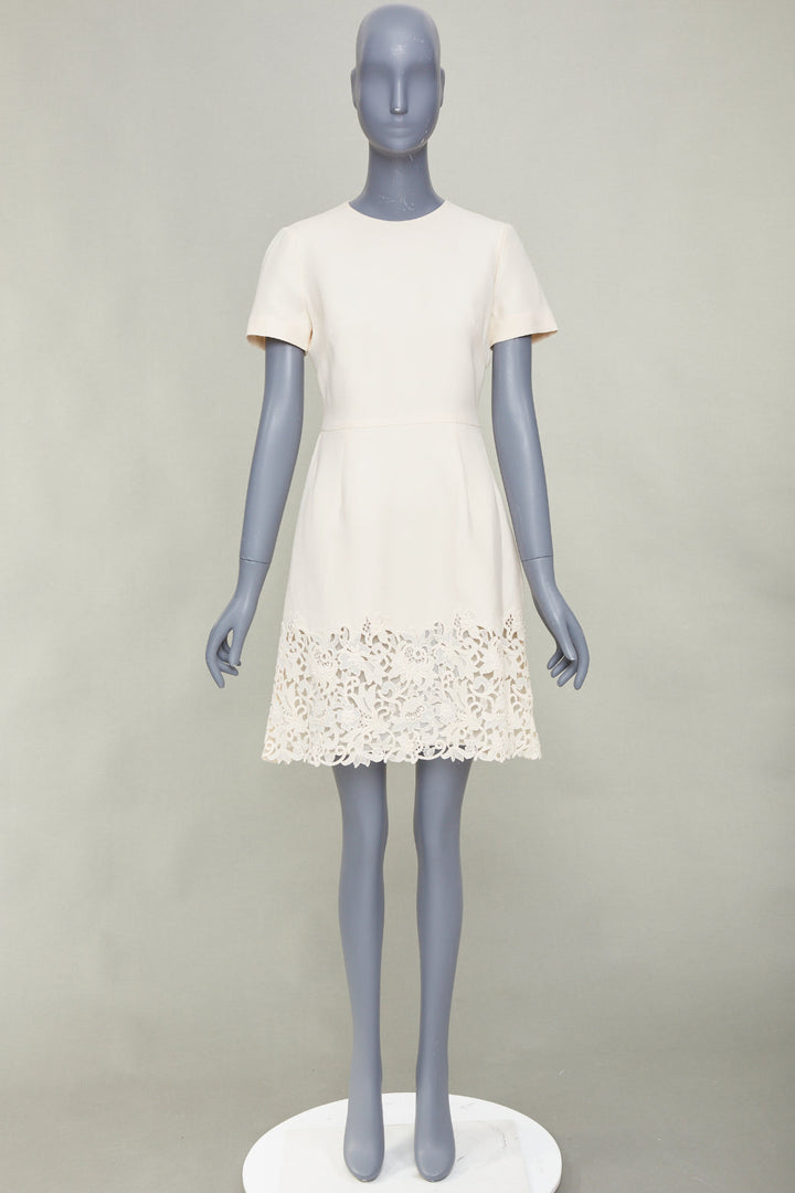 VALENTINO 2018 Bridal Couture Crepe ivory macrame lace hem cocktail dress IT40 S