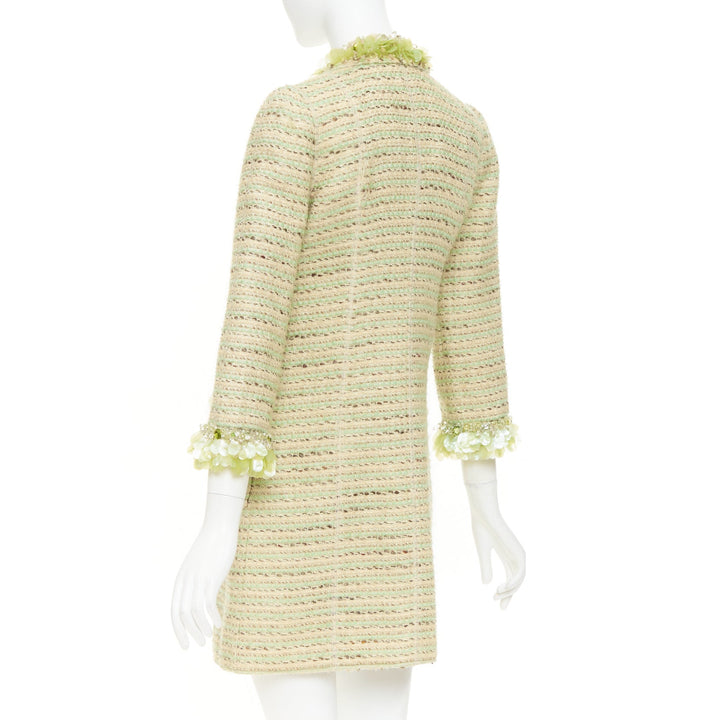 MARC JACOBS Runway green cream wool tweed boucle glass pailette coat US0 XS