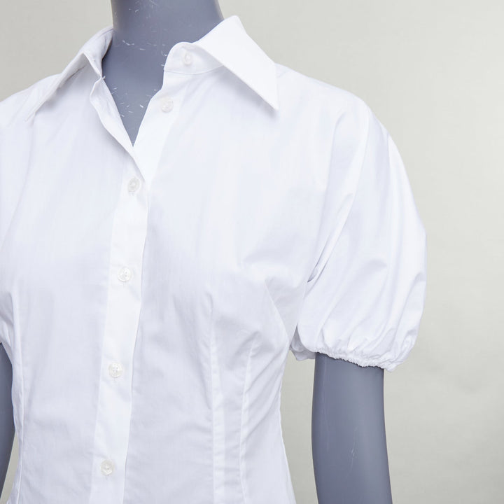 DOLCE GABBANA 2025 white cotton dolman puff sleeve cinched waist shirt IT38 XS