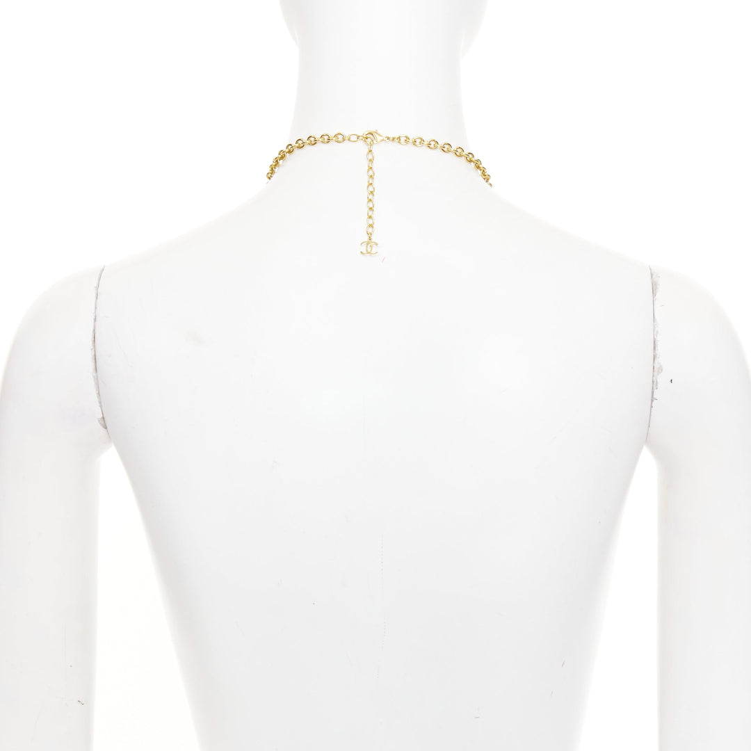 CHANEL L22A Gropoix Cabochon Resin Byzantine Cross CC logo pendant long necklace