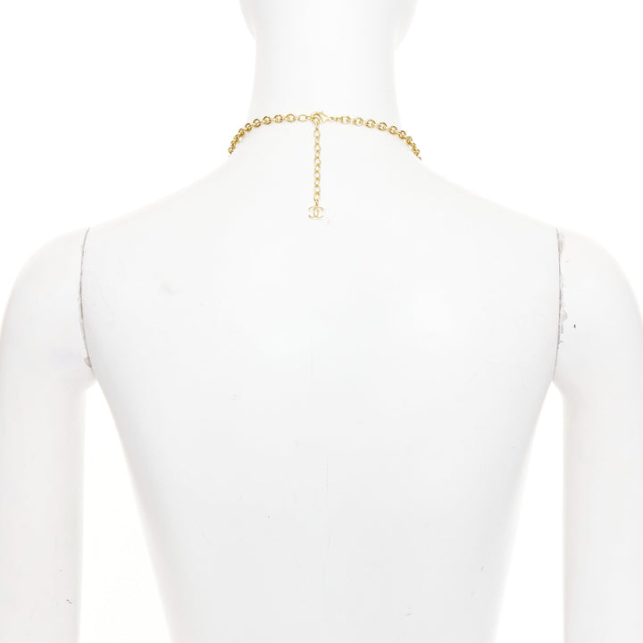 CHANEL L22A Gropoix Cabochon Resin Byzantine Cross CC logo pendant long necklace