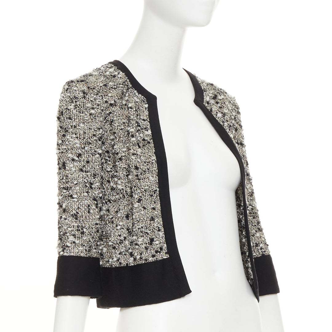 GIAMBATTISTA VALLI black metallic bronze wool boucle bordered cardigan IT38 XXS