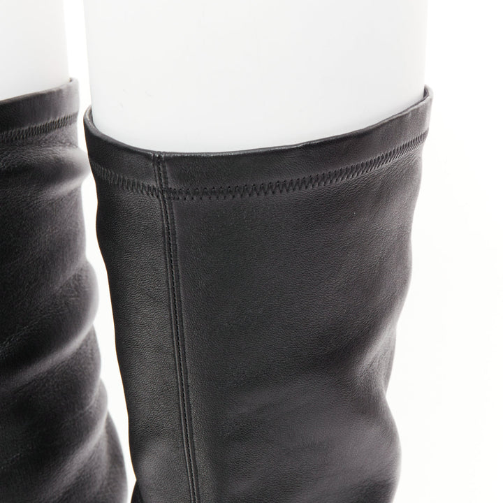 SAINT LAURENT 2020 Runway Niki black leather square toe over the knee boots EU39
