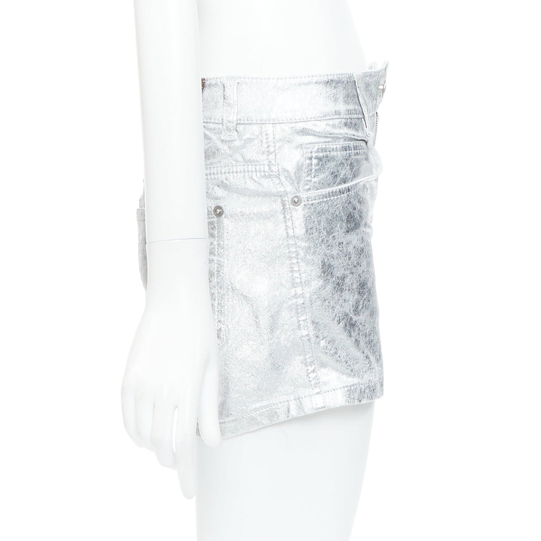 ERMANNO SCERVINO metallic silver coated cotton blend shorts IT38 XS