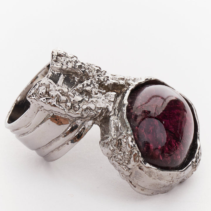 YVES SAINT LAURENT YSL Arty silver tone purple Amethyst enamel cabochon ring US7